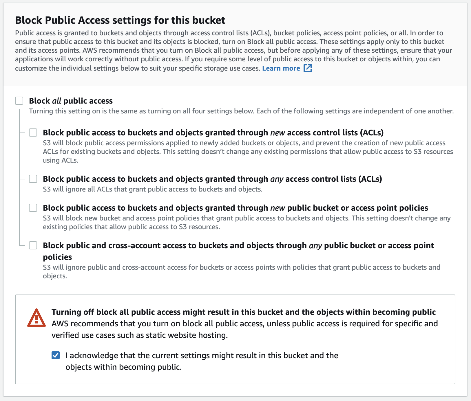Public access settings