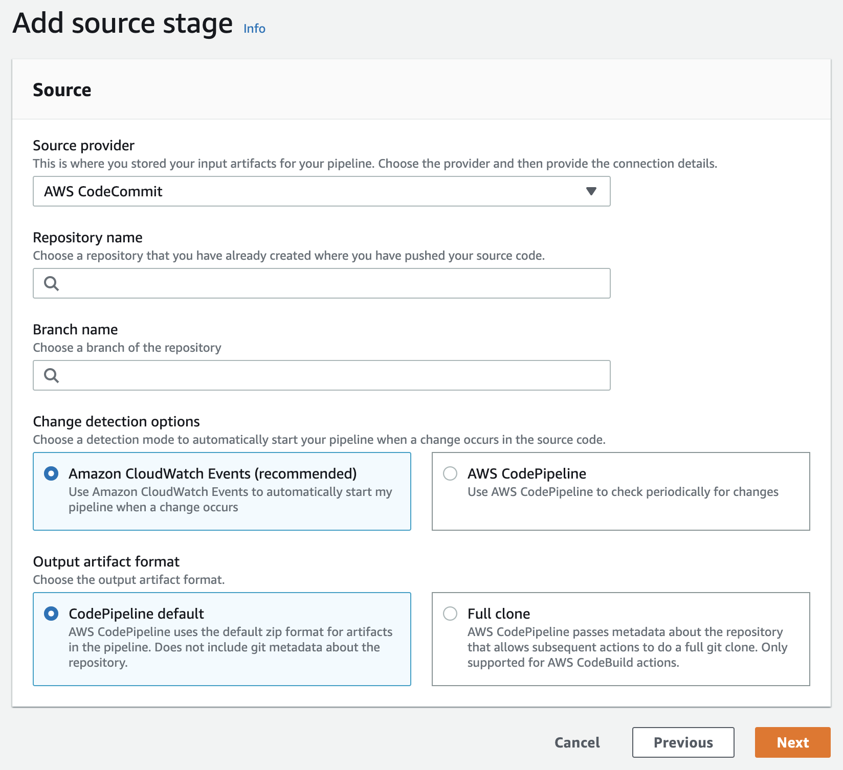 Add source stage wizard