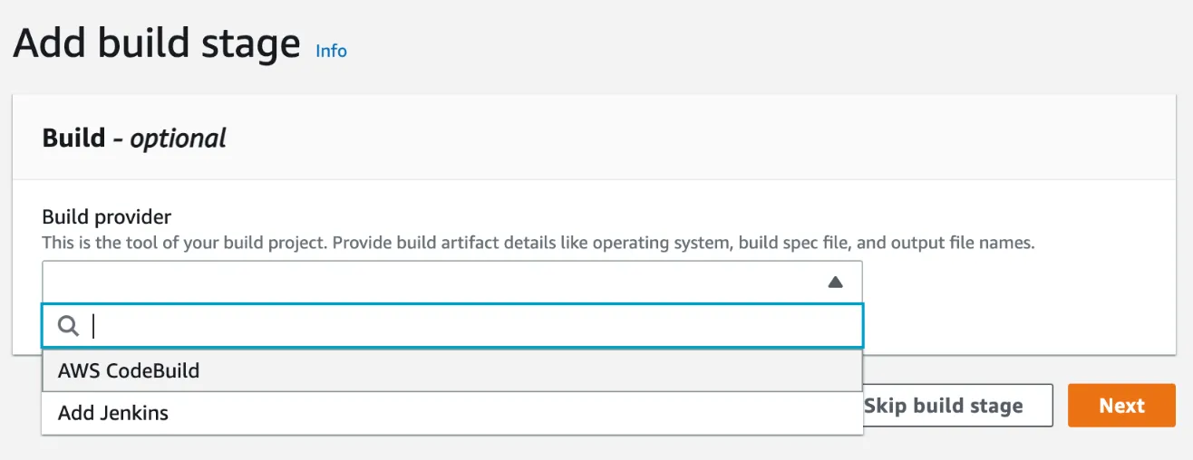 Use AWS CodeBuild as build provider