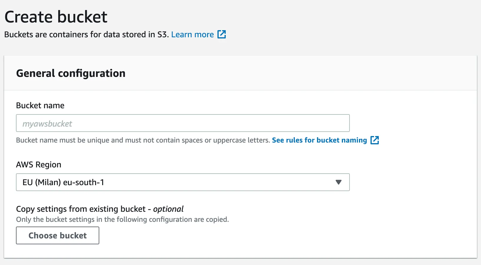 General configuration of your bucket