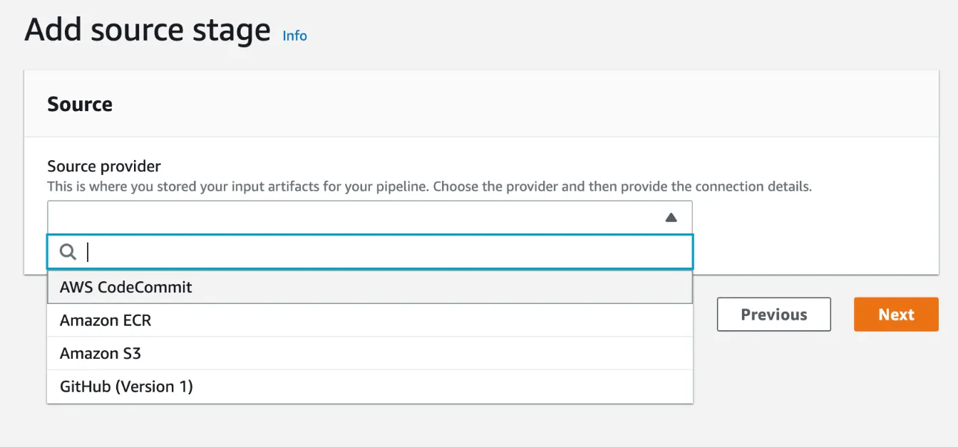 Use AWS CodeCommit as source provider